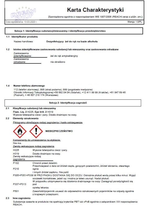 Żel do Dezynfekcji Rąk Antybakteryjny 70% 500ml