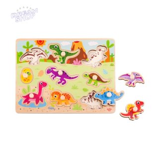 TOOKY TOY Drewniane Puzzle Układanka Dinozaury Kształty