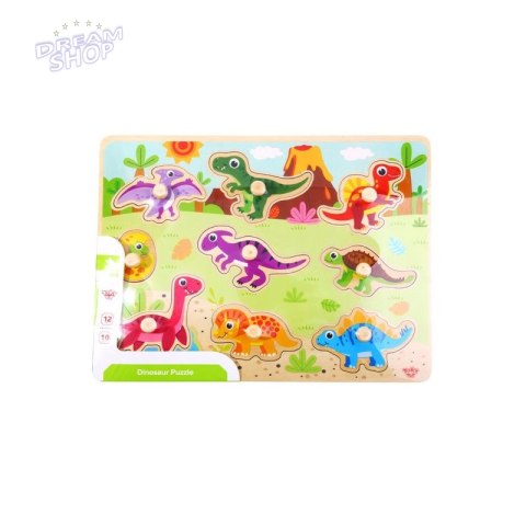 TOOKY TOY Drewniane Puzzle Układanka Dinozaury Kształty