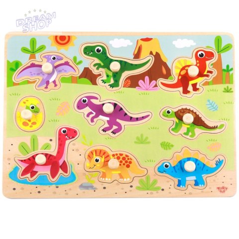 TOOKY TOY Drewniane Puzzle Układanka Dinozaury Kształty