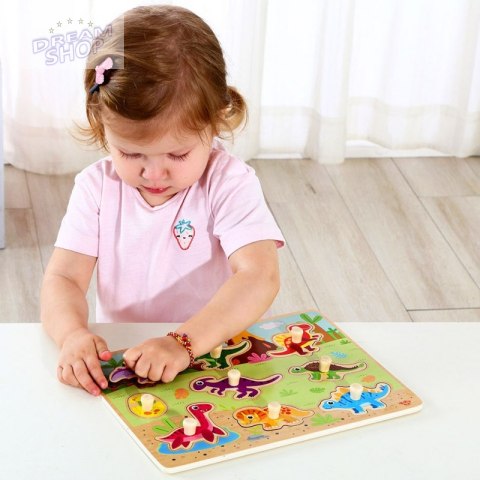 TOOKY TOY Drewniane Puzzle Układanka Dinozaury Kształty