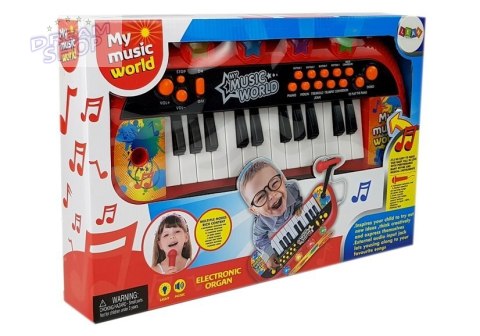 Keyboard Pianinko 24 Klawisze USB Mikrofon Czerwony