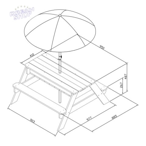 AXI Stół Piknikowy Nick z Ławką i Parasolem oraz Pojemnikami na Wodę/Piasek