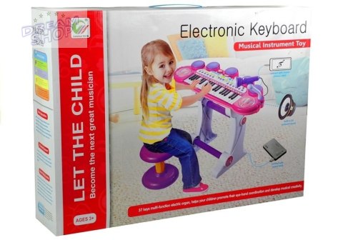 Organki Pianinko Mikrofon Stołek Porty USB Różowe