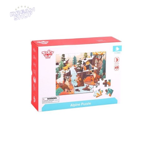 TOOKY TOY Puzzle z Ramką i Woreczkiem Alpejskie Zwierzęta i Krajobraz 49 el.