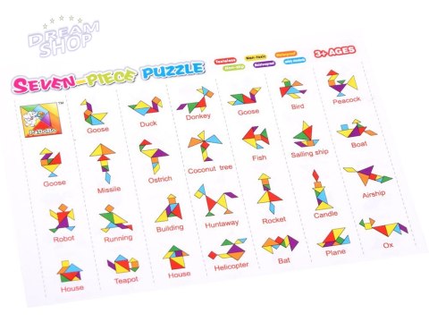 Puzzle piankowe układanka logiczna tangram wielokolorowa układanka ZA3343