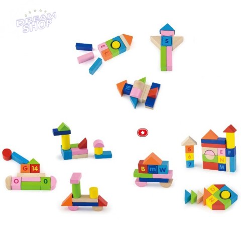 Viga Toys Klocki Drewniane Edukacyjne 100 elem. Cyferki Literki