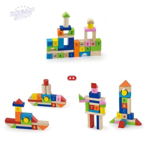 Viga Toys Klocki Drewniane Edukacyjne 100 elem. Cyferki Literki