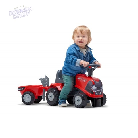 FALK Traktorek Baby Case IH Ride-On Czerwony z Przyczepką + akc. od 12 miesięcy