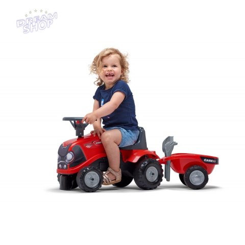 FALK Traktorek Baby Case IH Ride-On Czerwony z Przyczepką + akc. od 12 miesięcy