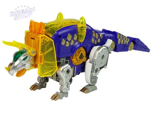 Dinobots 2w1 Dinozaur Pistolet na Strzałki Fioletowy Triceratops Tarcza