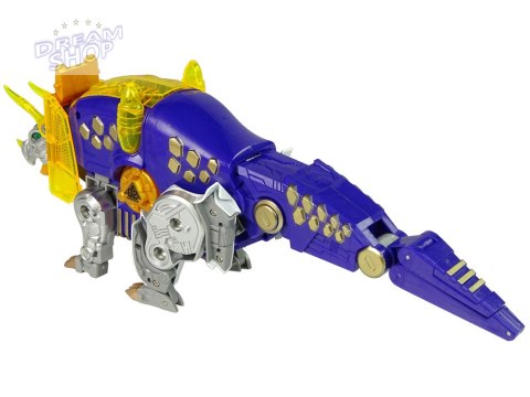 Dinobots 2w1 Dinozaur Pistolet na Strzałki Fioletowy Triceratops Tarcza