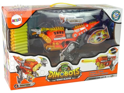 Dinobots 2w1 Dinozaur Pistolet na Strzałki Pomarańczowy Velociraptor Tarcza