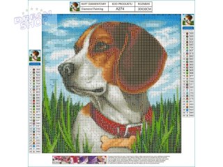 Haft Diamentowy, Obraz, Mozaika Diamentowa Diamond Painting, PIES BEAGLE 30x30cm