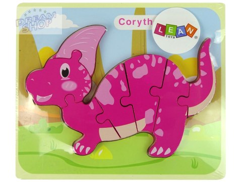 Drewniane Puzzle Dinozaur Corythosaurus Różowy