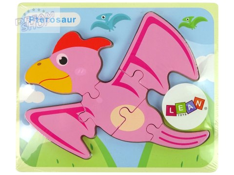 Drewniane Puzzle Dinozaur Pterodaktyl Różowy