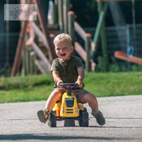 FALK Traktorek Baby Komatsu Żółty z Przyczepką + akc. od 1 roku