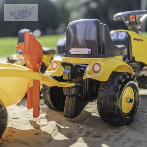 FALK Traktorek Baby Komatsu Żółty z Przyczepką + akc. od 1 roku