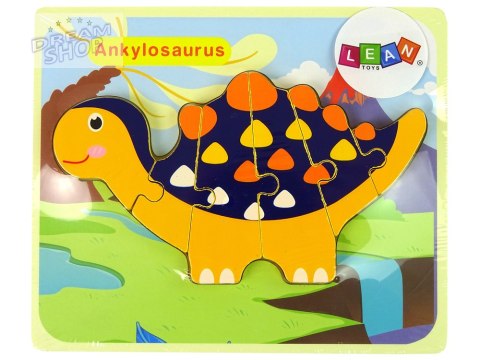 Drewniane Puzzle Dinozaury Triceratops Ankylosaurus Pomarańczowy