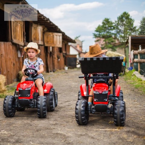 FALK Traktor Massey Ferguson Czerwony na Pedały z Przyczepką od 3 Lat