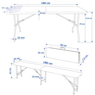 Zestaw cateringowy FETA BLACK stół 180 cm + 2 ławki