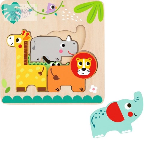 Tooky Toy Drewniane Puzzle Wielowarstwowe Tablica Zwierzątka Leśne 7 el.