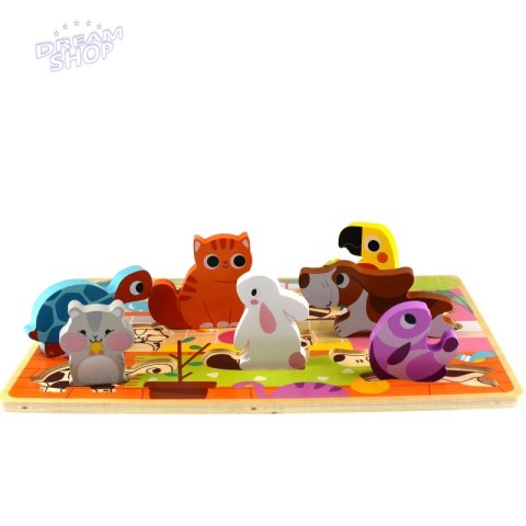 Tooky Toy Drewniane Puzzle Zwierzątka Dom Dopasuj Kształty