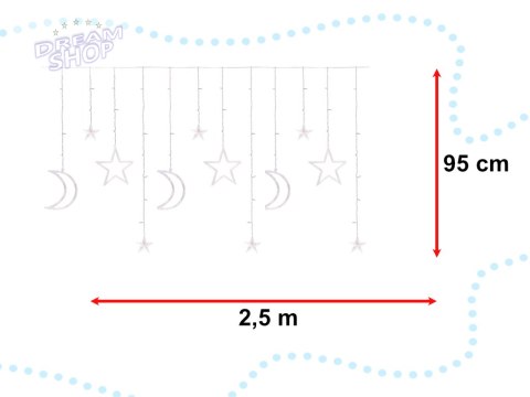 Lampki LED kurtyna księżyc gwiazdy 2,5m 138LED multikolor