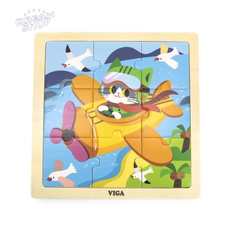 VIGA Poręczne Drewniane Puzzle Samolot 9 elementów