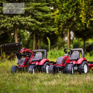 FALK Traktor Valtra Bordowy na Pedały z Przyczepką i Łyżką od 3 Lat