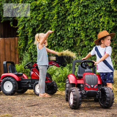 FALK Traktor Valtra Bordowy na Pedały z Przyczepką i Łyżką od 3 Lat