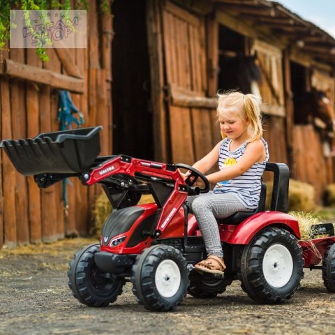 FALK Traktor Valtra Bordowy na Pedały z Przyczepką i Łyżką od 3 Lat