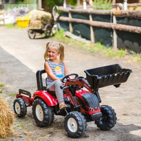 FALK Traktor Valtra Bordowy na Pedały z Przyczepką i Łyżką od 3 Lat