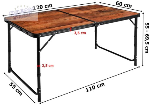 Stolik turystyczny TRIP kempingowy 120x60 cm loft