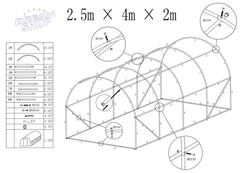 Tunel foliowy - szklarnia ogrodowa AUREA 2,5x4m