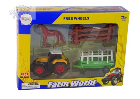 Zestaw Farma Traktor Przyczepa Koń 1:64