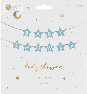 Baner napis na baby shower gwiazdki jasnoniebieskie 290cm x 16,5cm