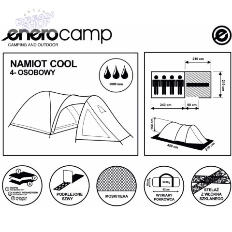 Namiot turystyczny 4 osobowy Cool szaro-zielony Royokamp