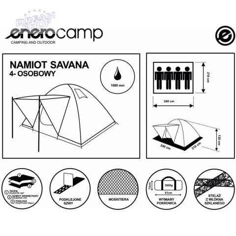 Namiot turystyczny 4 osobowy Iglo Savana 210X240X130cm Royokamp