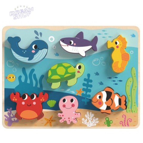 TOOKY TOY Drewniane Puzzle Świat Morza Montessori Rybki Żółwik Dopasuj Kształty