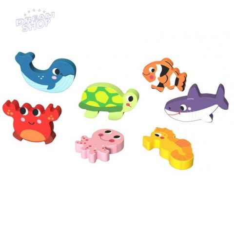 TOOKY TOY Drewniane Puzzle Świat Morza Montessori Rybki Żółwik Dopasuj Kształty