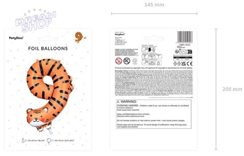 Balon foliowy urodzinowy cyfra "9" - Tygrys 64x87 cm Balon foliowy urodzinowy cyfra "9" - Tygrys 64x87 cm