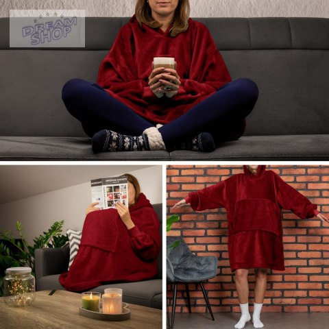 Bluzair Koco Bluza Oversize z Kapturem Bordowa 4w1