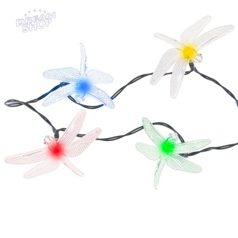 Lampki ogrodowe solarne ważki 6,5m 30LED multikolor