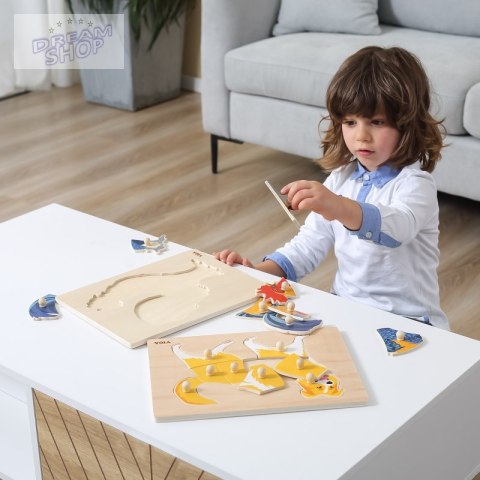 VIGA Drewniane Puzzle Montessori Kogut z Pinezkami