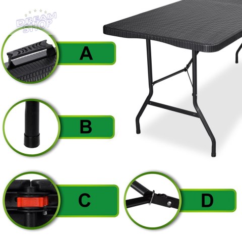 Stół bankietowy składany w walizkę RATTAN 180x74x74,5 czarny