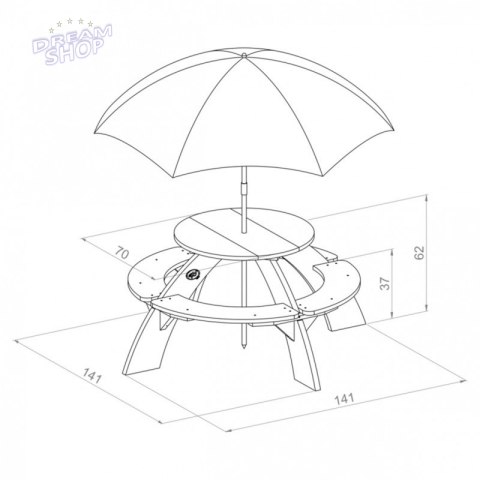 AXI Drewniany Wielofunkcyjny Zestaw Stół Okrągły + Ławeczki + Parasol