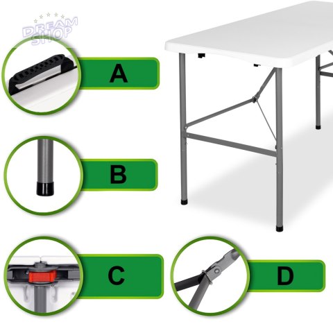 Stół cateringowy JUNE składany w walizkę 180 cm biały