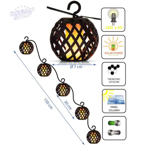 Lampa solarna kule ogniowe śr.7cm 5szt