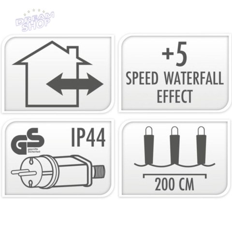 LAMPKI CHOINKOWE KURTYNA ŚWIETLNA WATERFALL ZEW 220 LED ZIMNY BIAŁY 5 PRĘDKOŚCI